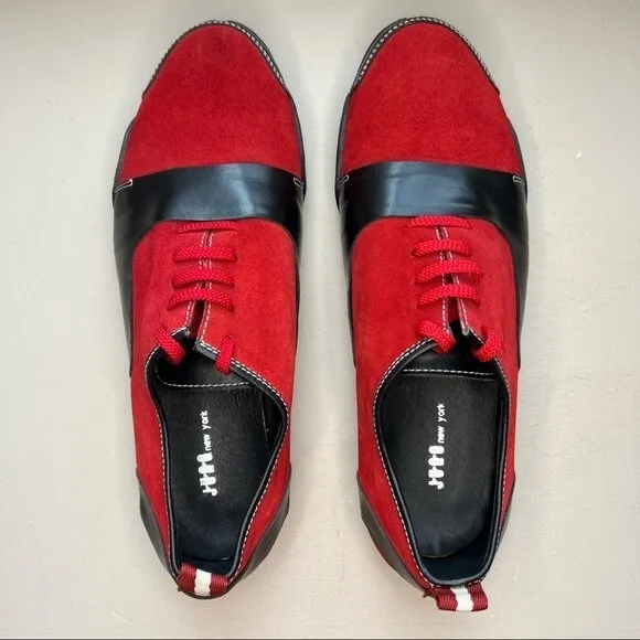 Juno New York Red Suede Black Leather Lace Up Sneaker Unisex Men EU 41 Women 10