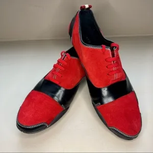 Juno New York Red Suede Black Leather Lace Up Sneaker Unisex Men EU 41 Women 10