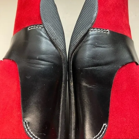 Juno New York Red Suede Black Leather Lace Up Sneaker Unisex Men EU 41 Women 10