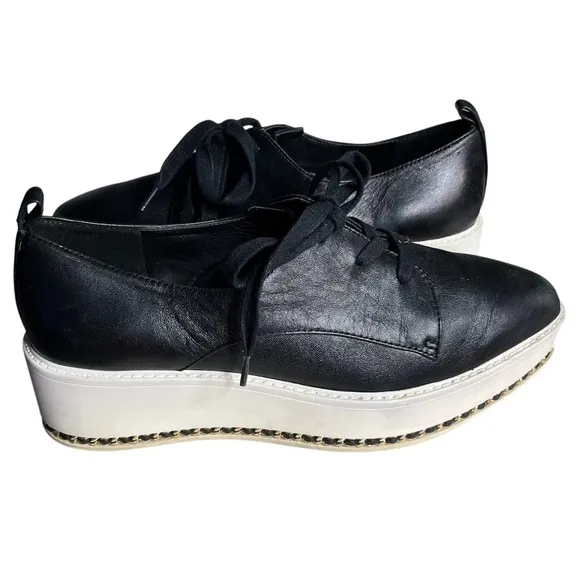 KARL LAGERFELD Black Leather Sneakers Bali Platform Lace Up Size 7.5