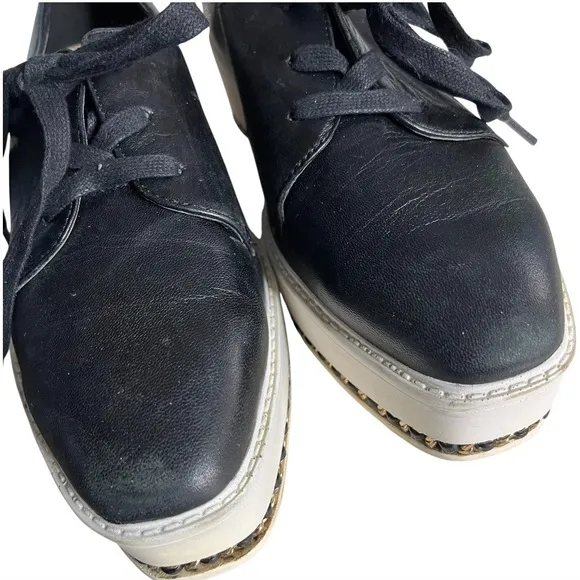 KARL LAGERFELD Black Leather Sneakers Bali Platform Lace Up Size 7.5