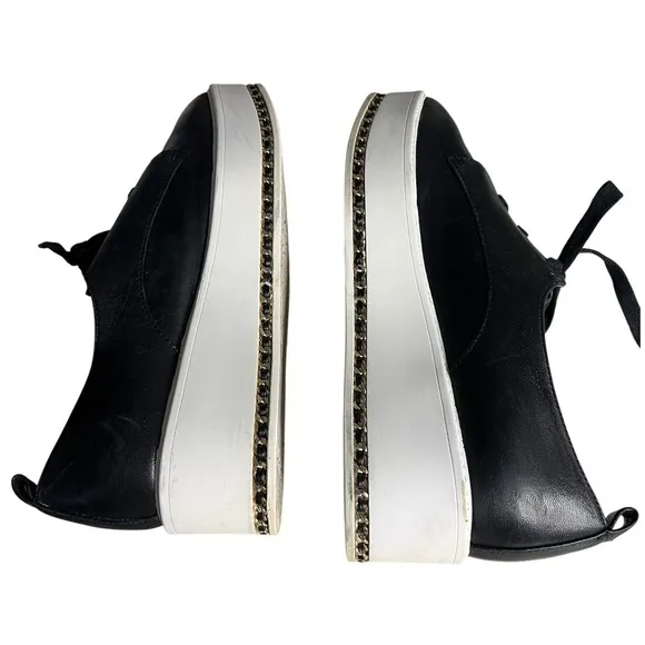 KARL LAGERFELD Black Leather Sneakers Bali Platform Lace Up Size 7.5