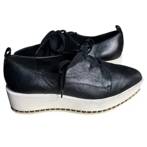 KARL LAGERFELD Black Leather Sneakers Bali Platform Lace Up Size 7.5