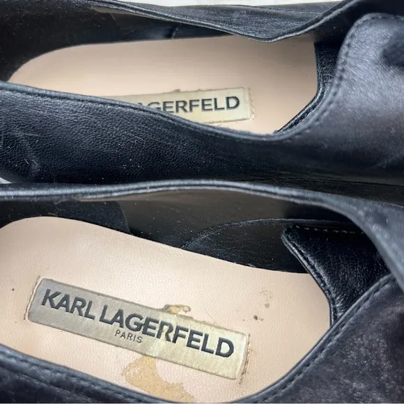 KARL LAGERFELD Black Leather Sneakers Bali Platform Lace Up Size 7.5