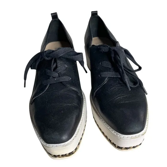 KARL LAGERFELD Black Leather Sneakers Bali Platform Lace Up Size 7.5
