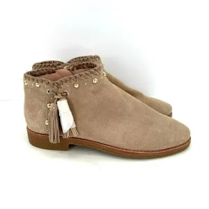 Kate Spade Studded Tasseled Suede Western Ankle Booties Shoes.
