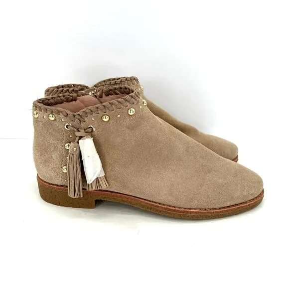 Kate Spade Studded Tasseled Suede Western Ankle Booties Shoes.