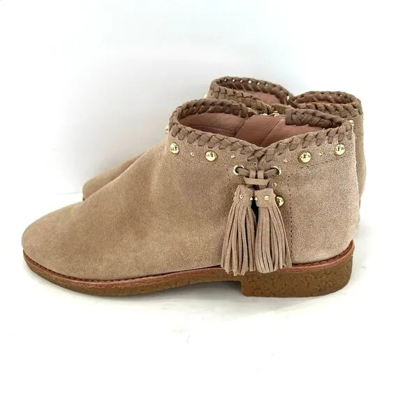 Kate Spade Studded Tasseled Suede Western Ankle Booties Shoes.