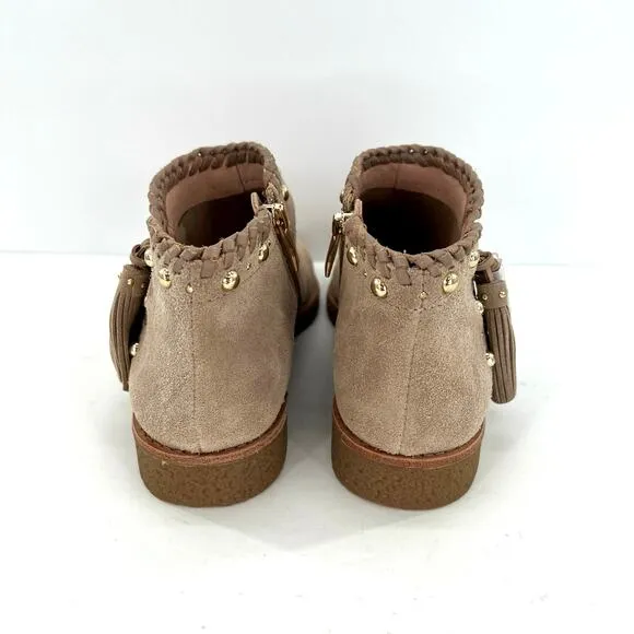 Kate Spade Studded Tasseled Suede Western Ankle Booties Shoes.