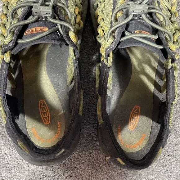 Keen Woven Bungee Cord Sandals Green Yellow Drawstring Men Size 9.5 1014619