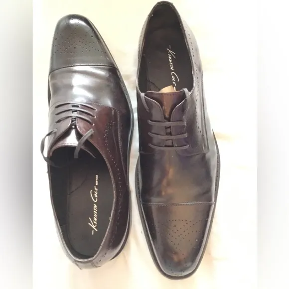 Kenneth Cole Brown Leather Oxford Shoes with Brogue Detailing NWT