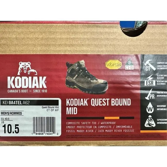 Kodiak Quest Bound Mid Waterproof Composite Toe Hiker Safety Work Boot Sz 10.5W
