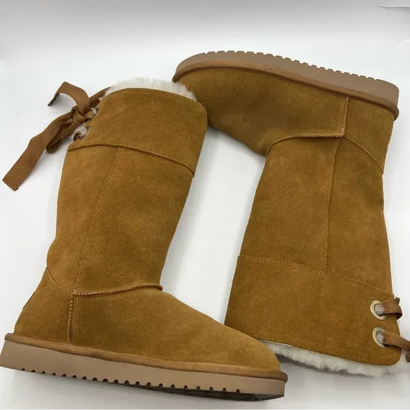 KOOLABURA BY UGG ANDRAH CHESTNUT TALL BOW COMFORTABLE BOOTS Sz 8