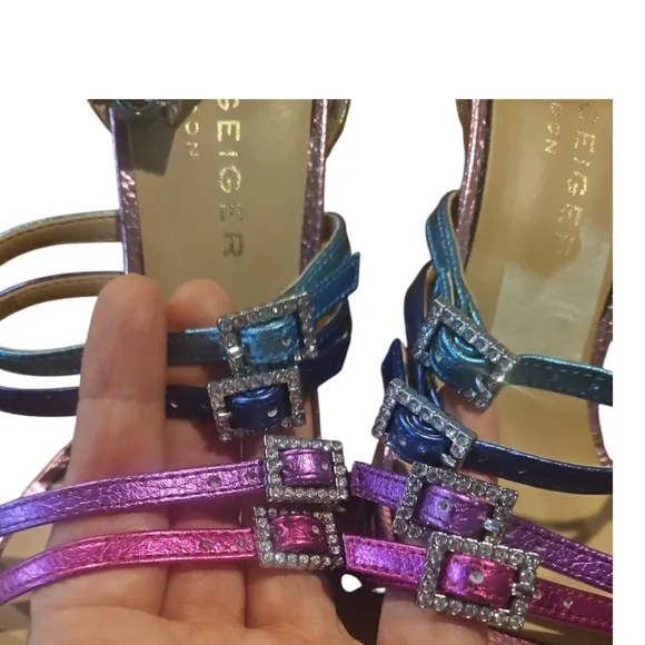Kurt Geiger Women's Multicolor Strappy Stiletto Rhinstone Buckle Sandals