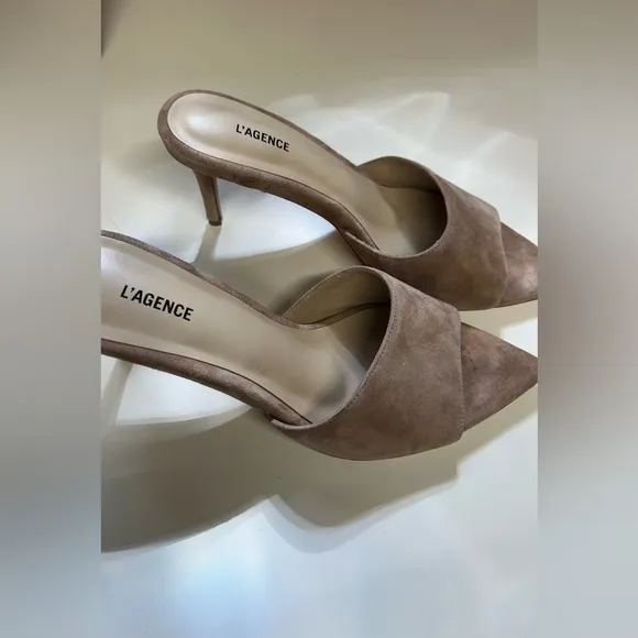 L'AGENCE Women's Tan Suede Mules