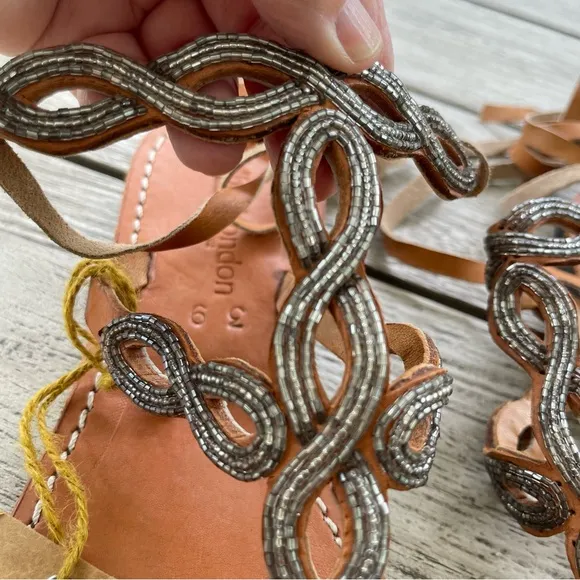 Laidback London  Henning Leather Sandals Beaded Straps Size 8 (39) NWT