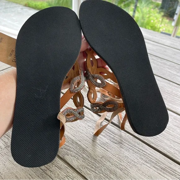 Laidback London  Henning Leather Sandals Beaded Straps Size 8 (39) NWT