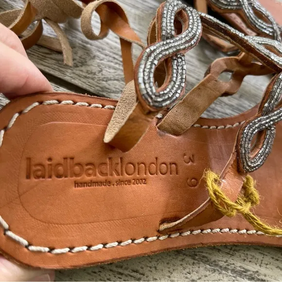 Laidback London  Henning Leather Sandals Beaded Straps Size 8 (39) NWT