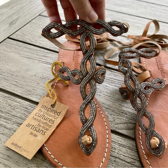 Laidback London  Henning Leather Sandals Beaded Straps Size 8 (39) NWT