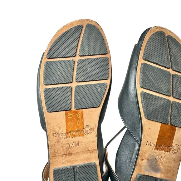 L'Amour Des Pieds Darron Black Leather Open Toe Sandals Boho Comfort Womens 7.5