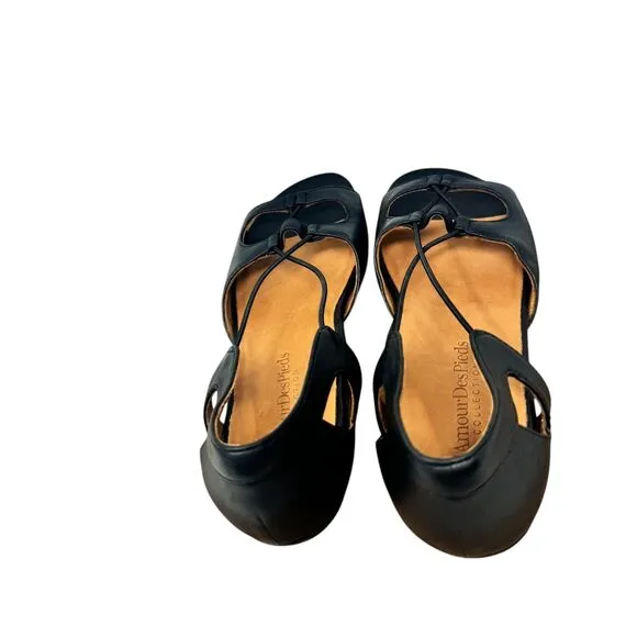 L'Amour Des Pieds Darron Black Leather Open Toe Sandals Boho Comfort Womens 7.5