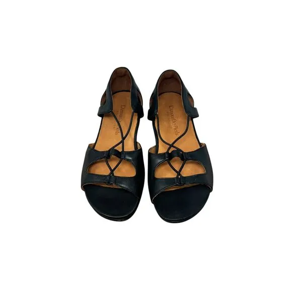 L'Amour Des Pieds Darron Black Leather Open Toe Sandals Boho Comfort Womens 7.5