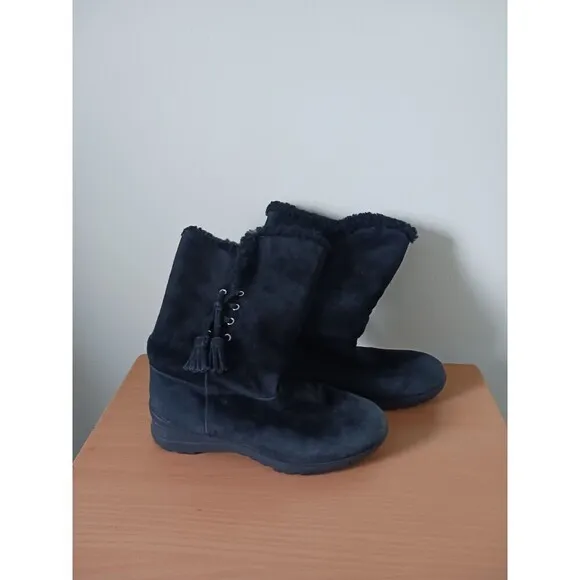 Lauren Ralph Lauren Winter Boots Mid Calf Leather Tadina Shearling Black 6.5