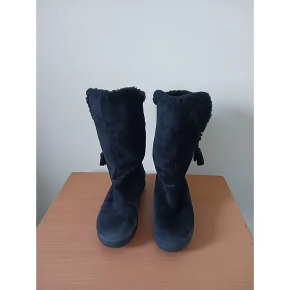Lauren Ralph Lauren Winter Boots Mid Calf Leather Tadina Shearling Black 6.5