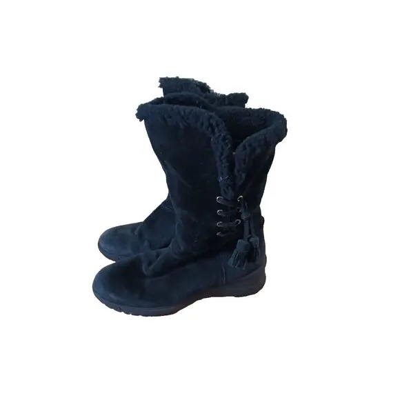 Lauren Ralph Lauren Winter Boots Mid Calf Leather Tadina Shearling Black 6.5