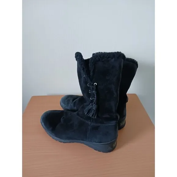 Lauren Ralph Lauren Winter Boots Mid Calf Leather Tadina Shearling Black 6.5