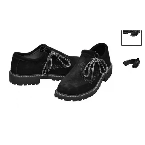 Lederhosen Bavarian Leather Shoes Mens 10.5 Black Embroidery Orff Oktoberfest