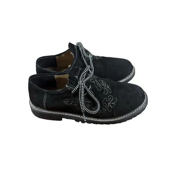 Lederhosen Bavarian Leather Shoes Mens 10.5 Black Embroidery Orff Oktoberfest