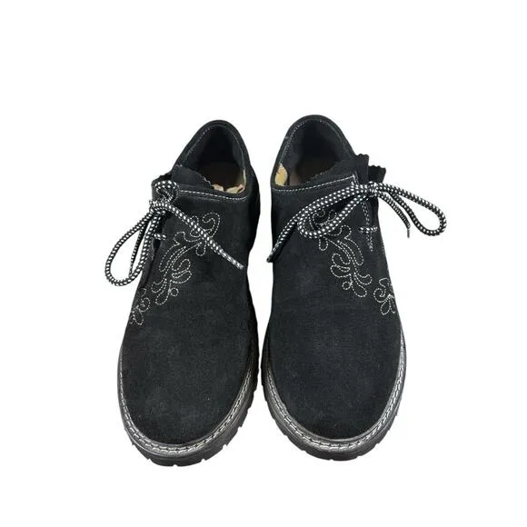 Lederhosen Bavarian Leather Shoes Mens 10.5 Black Embroidery Orff Oktoberfest