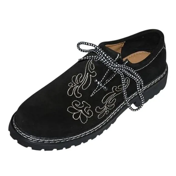 Lederhosen Bavarian Leather Shoes Mens 10.5 Black Embroidery Orff Oktoberfest