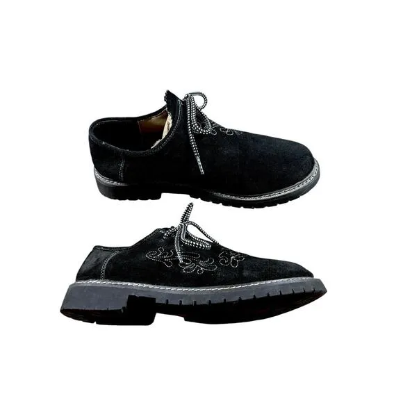 Lederhosen Bavarian Leather Shoes Mens 10.5 Black Embroidery Orff Oktoberfest