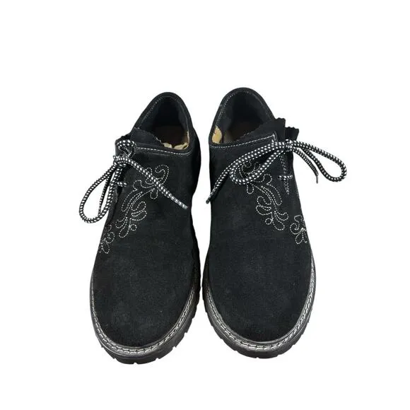 Lederhosen Bavarian Leather Shoes Mens 10.5 Black Embroidery Orff Oktoberfest