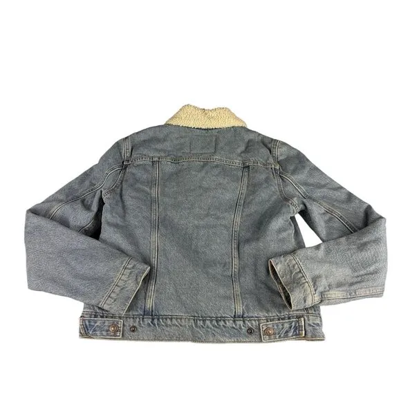 Levi's Original Sherpa Divided Blue Sherpa Trucker Denim Jacket Women's Size XL