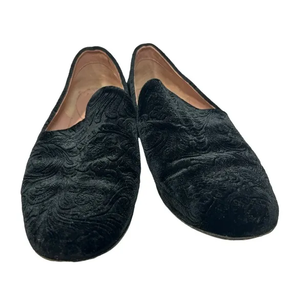 Lewit Loafers | black velvet embossed flat shoes | size 37 Italian made in Italy