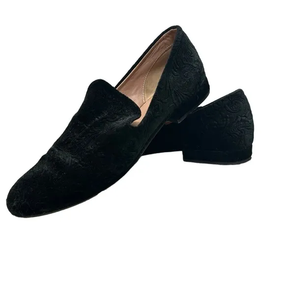 Lewit Loafers | black velvet embossed flat shoes | size 37 Italian made in Italy