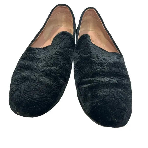 Lewit Loafers | black velvet embossed flat shoes | size 37 Italian made in Italy