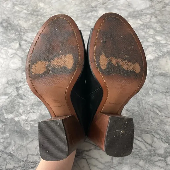 Linea Paolo Leather Block Heel Slide Mule Sandals Black 7.5