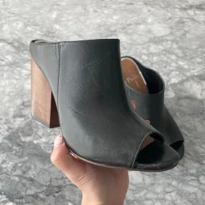 Linea Paolo Leather Block Heel Slide Mule Sandals Black 7.5