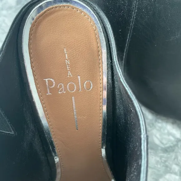 Linea Paolo Leather Block Heel Slide Mule Sandals Black 7.5