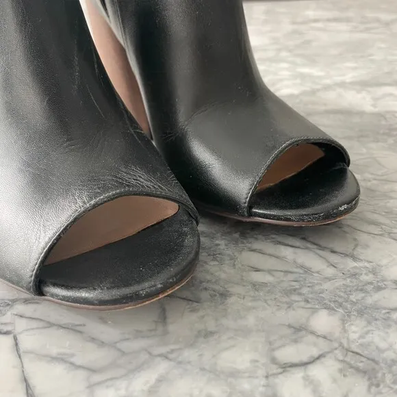 Linea Paolo Leather Block Heel Slide Mule Sandals Black 7.5