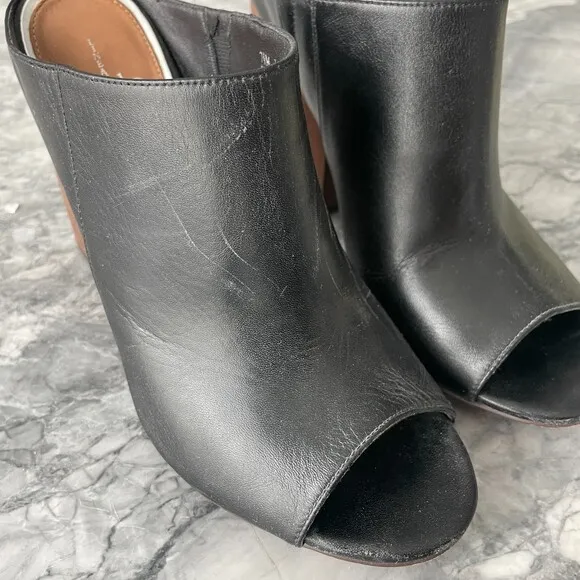 Linea Paolo Leather Block Heel Slide Mule Sandals Black 7.5