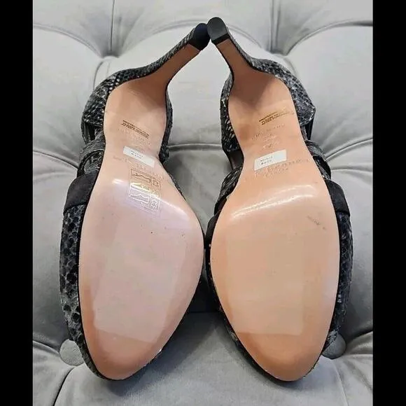 L.K. Bennett Mabel Suede Python Gray Stilletos Zip Up Heel Womens Shoes 37.5 7.5