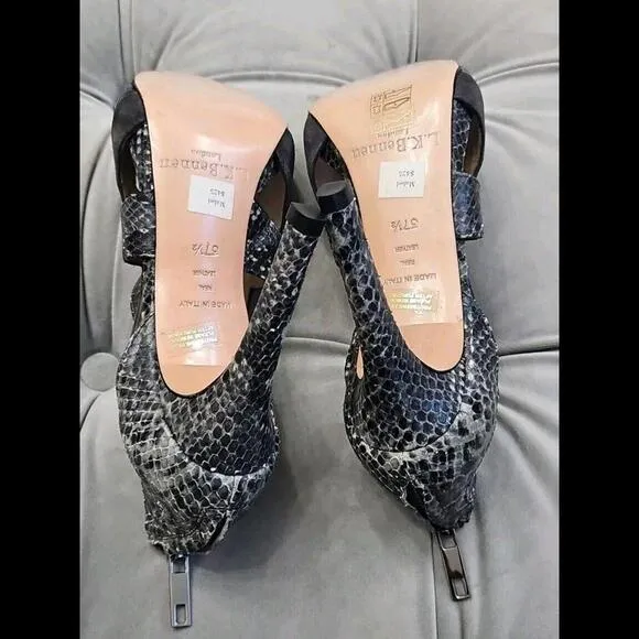 L.K. Bennett Mabel Suede Python Gray Stilletos Zip Up Heel Womens Shoes 37.5 7.5
