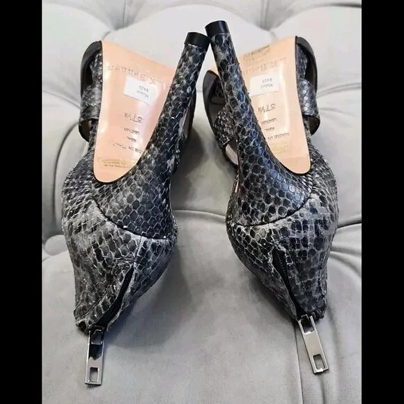 L.K. Bennett Mabel Suede Python Gray Stilletos Zip Up Heel Womens Shoes 37.5 7.5