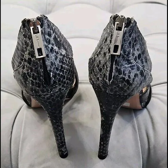 L.K. Bennett Mabel Suede Python Gray Stilletos Zip Up Heel Womens Shoes 37.5 7.5