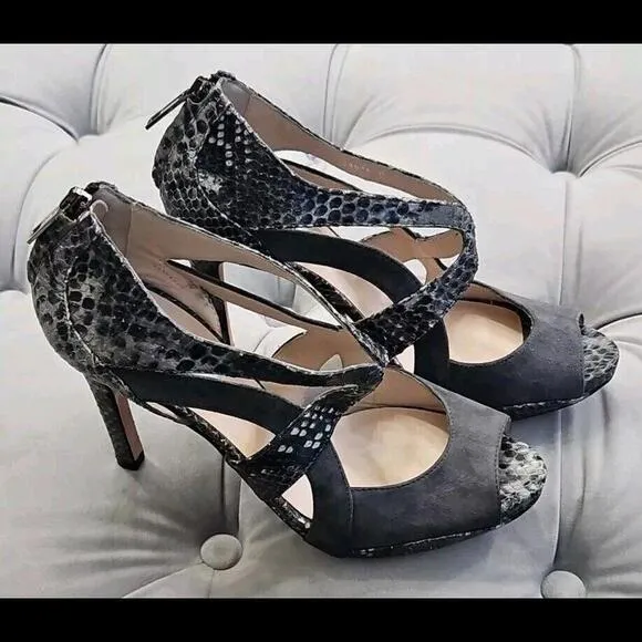 L.K. Bennett Mabel Suede Python Gray Stilletos Zip Up Heel Womens Shoes 37.5 7.5